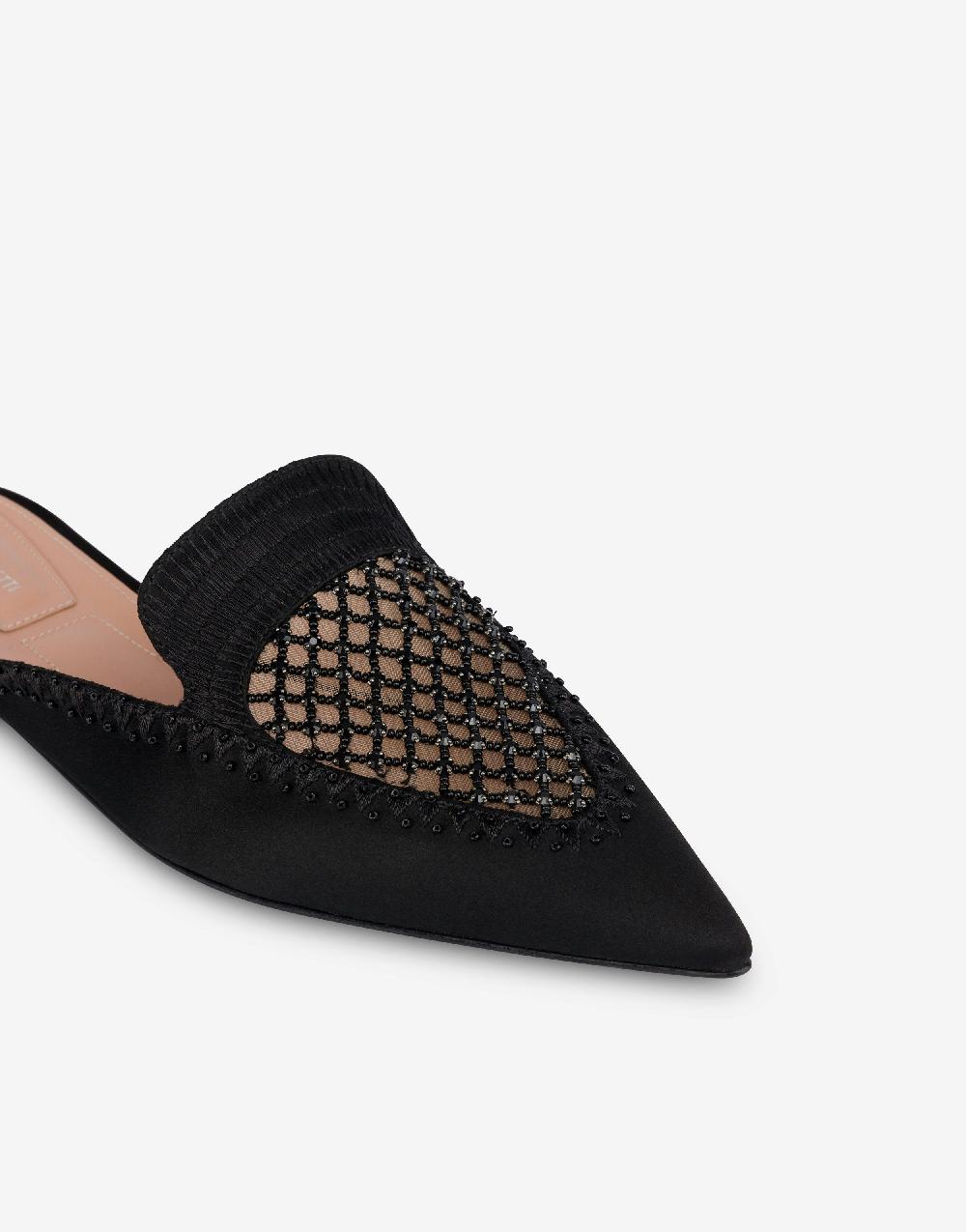 Alberta Ferretti Mia Mule In Raso Con Ricamo Strass