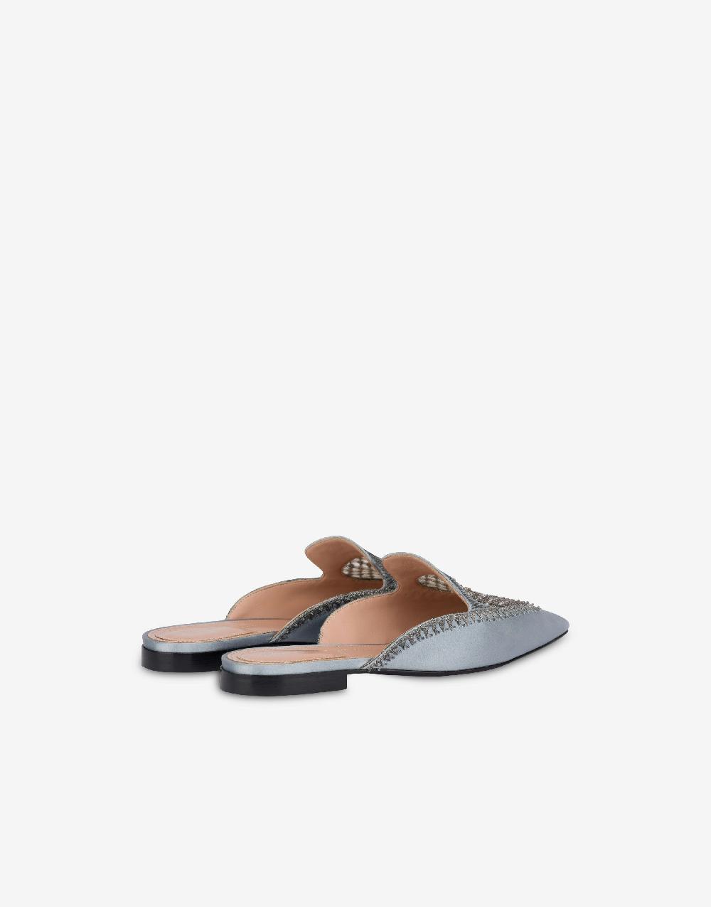 Alberta Ferretti Mia Mule In Raso Con Ricamo Strass