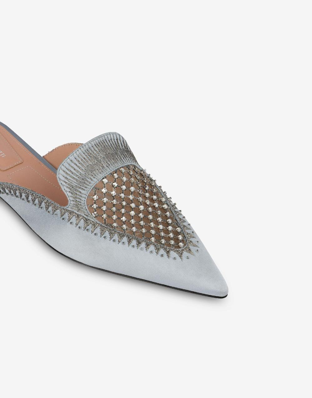 Alberta Ferretti Mia Mule In Raso Con Ricamo Strass