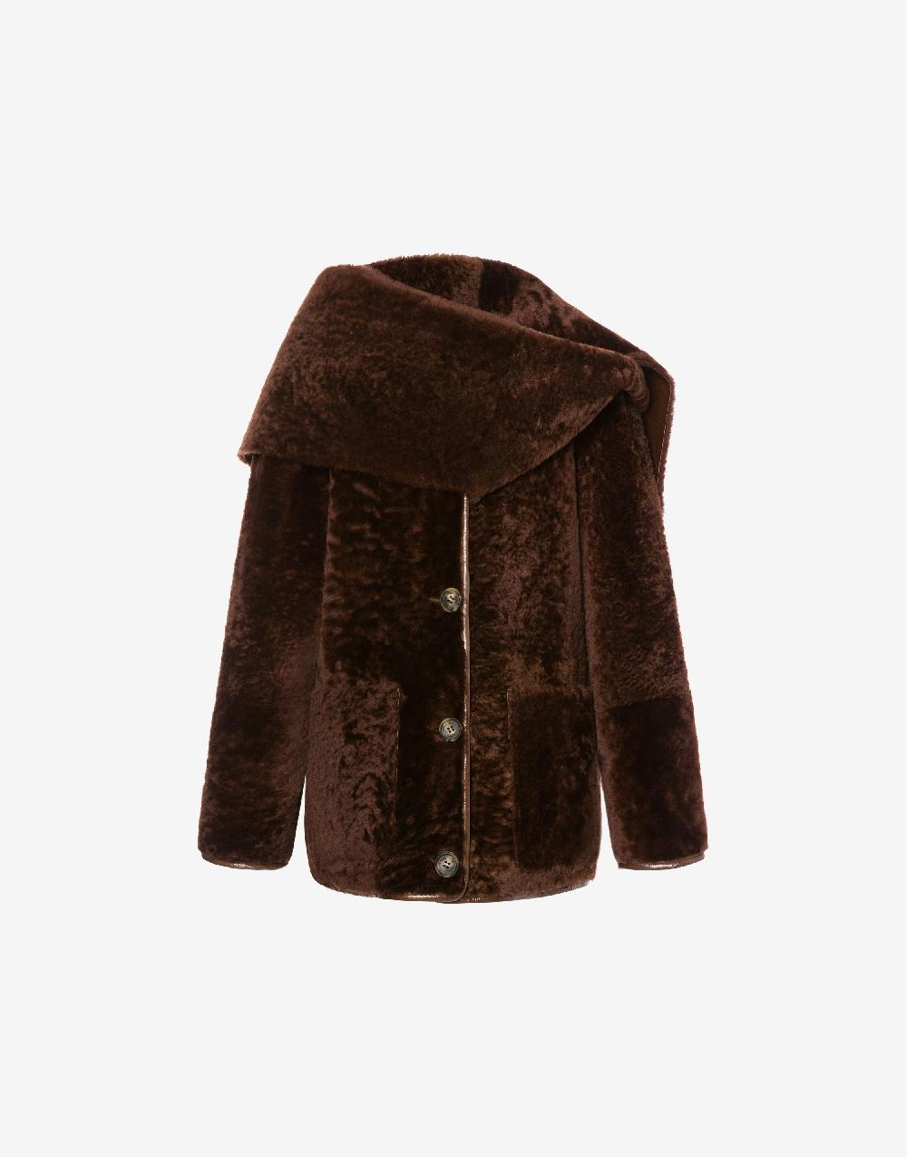 Alberta Ferretti Montone Reversibile In Shearling Lucido Con Sciarpa