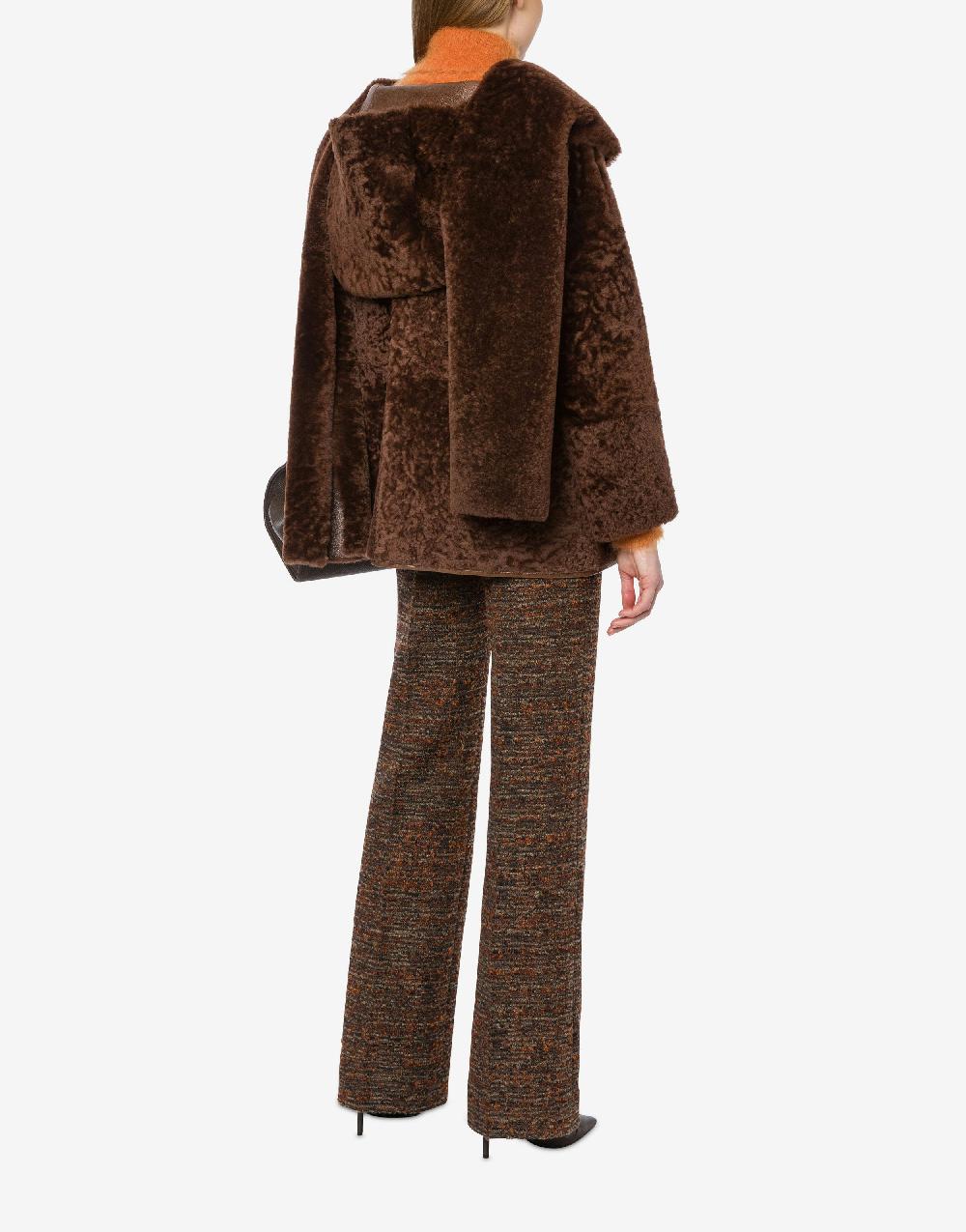 Alberta Ferretti Montone Reversibile In Shearling Lucido Con Sciarpa