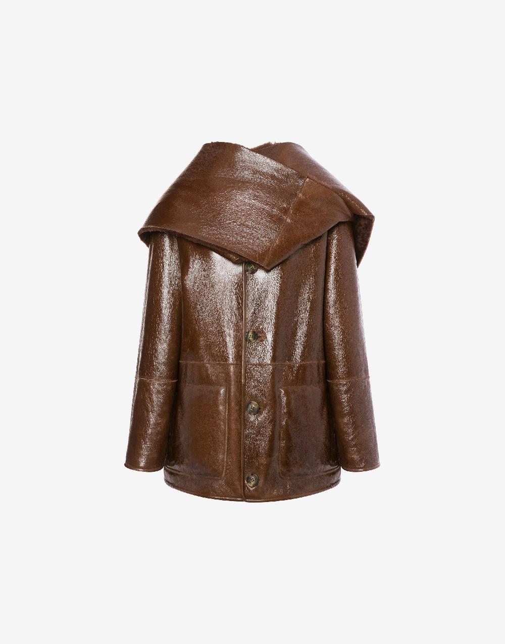 Alberta Ferretti Montone reversibile in shearling lucido con sciarpa