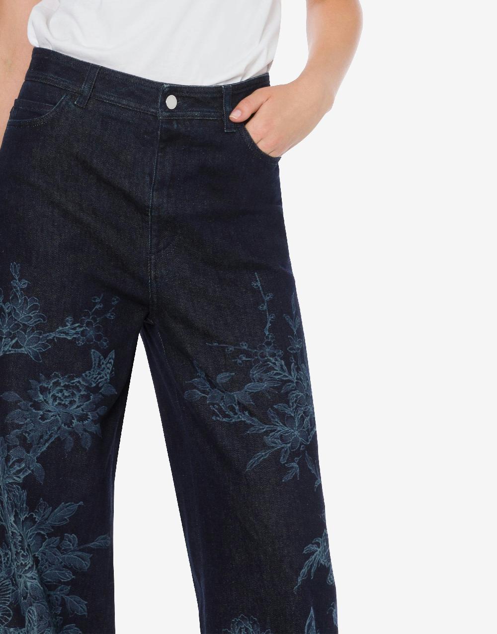 Alberta Ferretti Pantalone In Denim Con Disegno Ciliegio E Farfalle