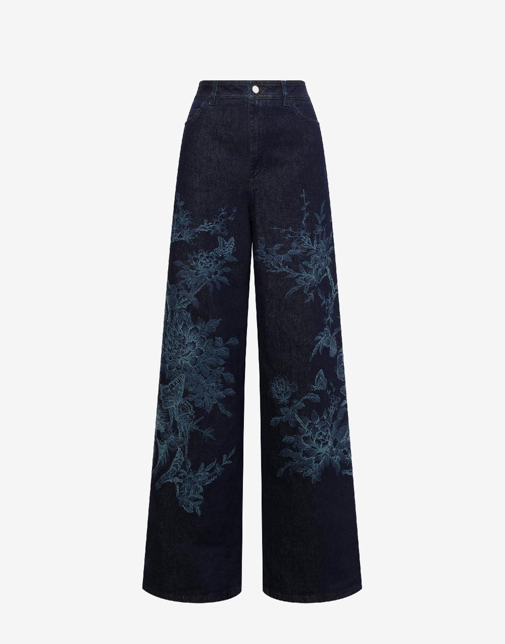 Alberta Ferretti Pantalone in denim con disegno ciliegio e farfalle