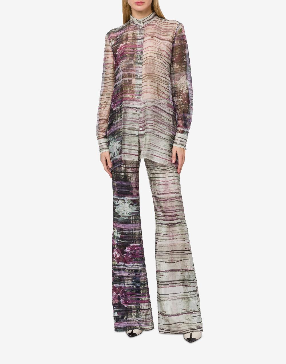 Alberta Ferretti Pantalone In Habotai Con Stampa Dripping Roses