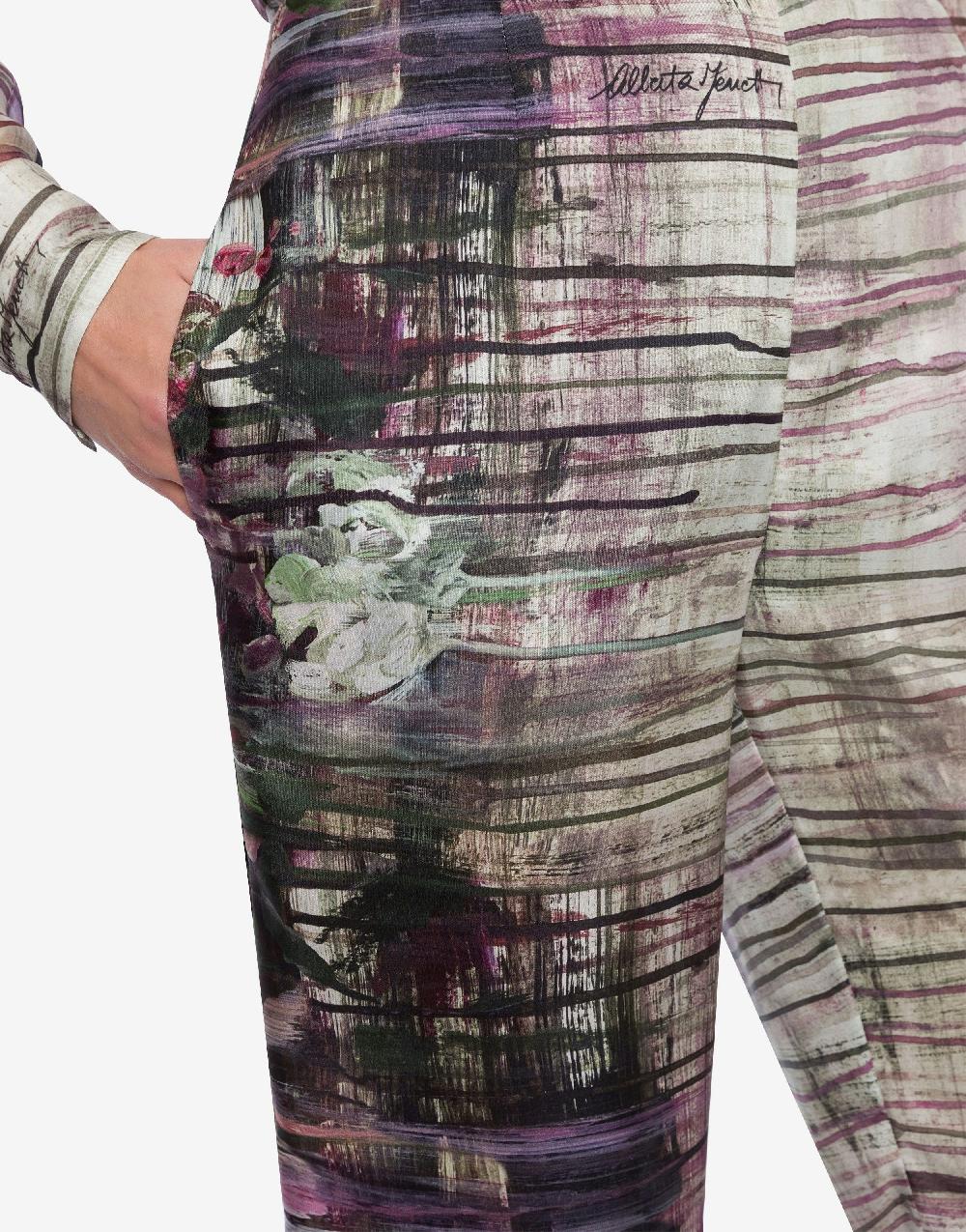 Alberta Ferretti Pantalone In Habotai Con Stampa Dripping Roses