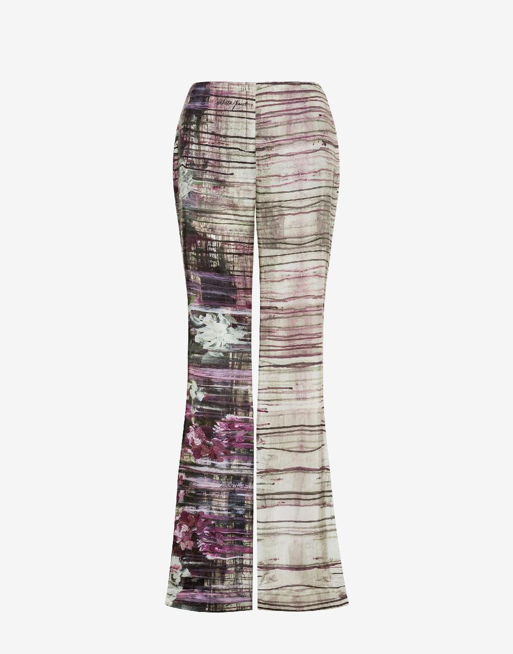 Alberta Ferretti Pantalone in habotai con stampa Dripping Roses