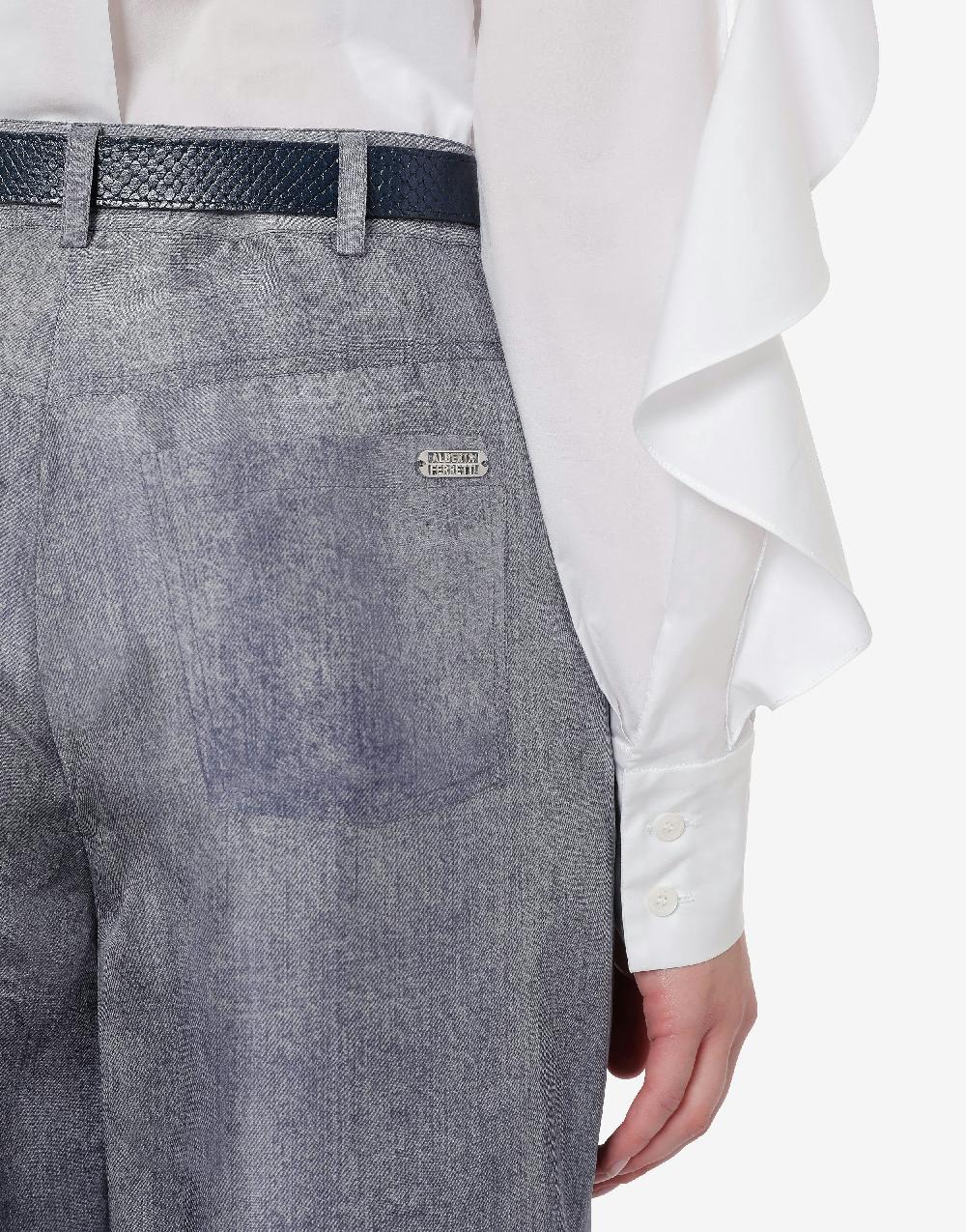 Alberta Ferretti Pantalone Oversize In Habotai Stampa Denim