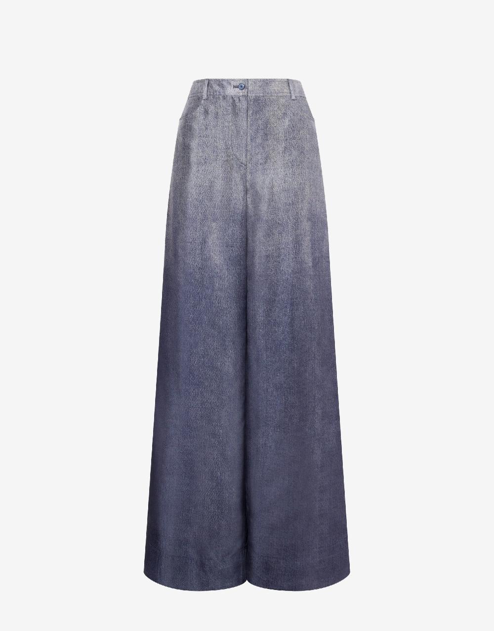 Alberta Ferretti Pantalone oversize in habotai stampa denim