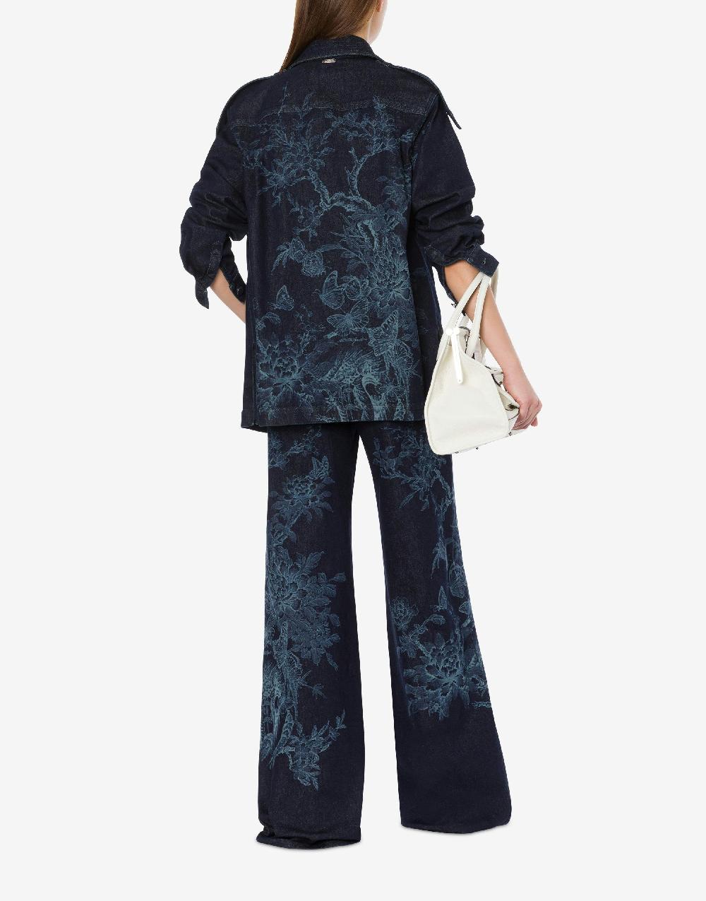 Alberta Ferretti Shirt Jacket In Denim Con Stampa Ciliegio E Farfalle