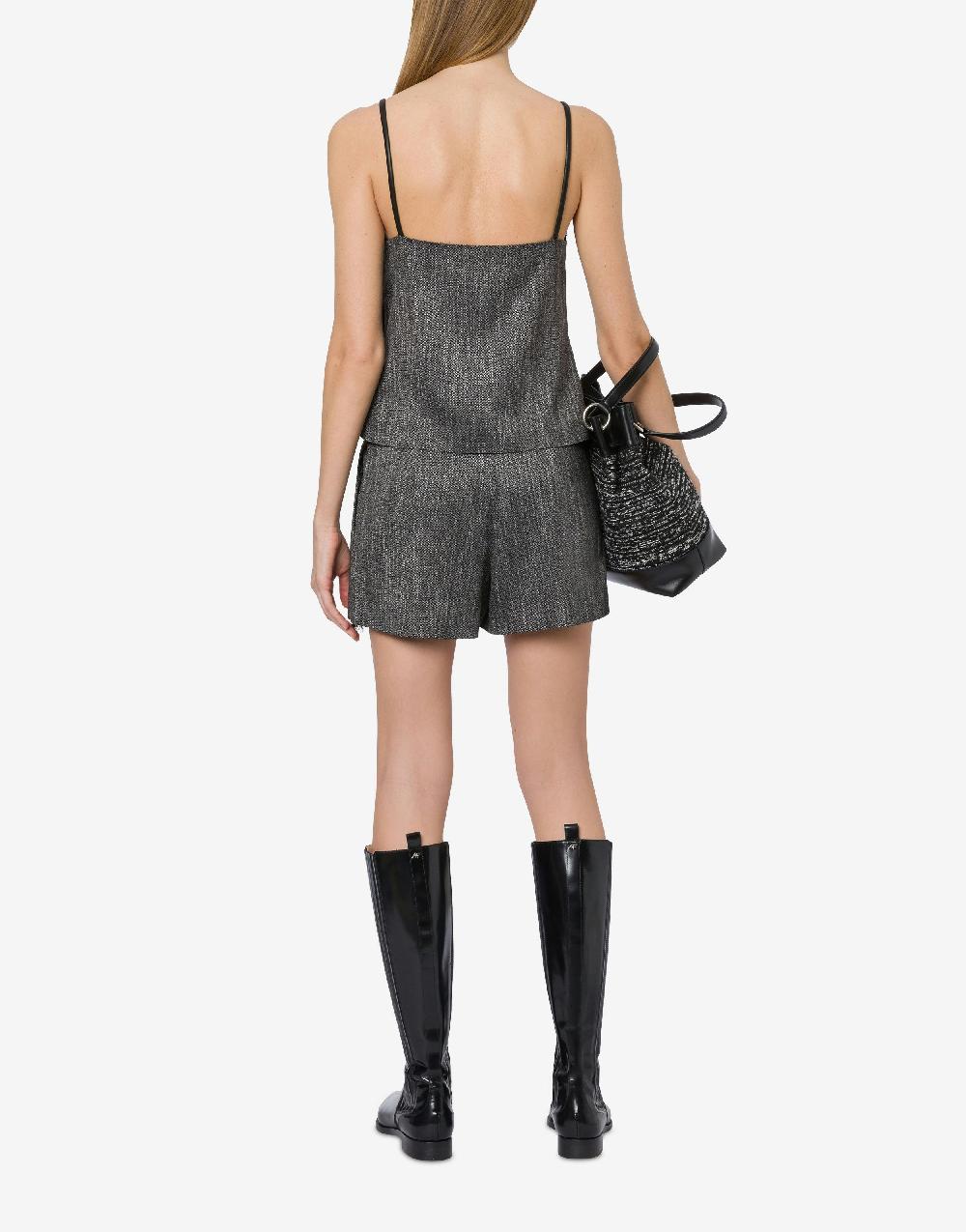 Alberta Ferretti Short In Chevron E Tessuto Nappato Con Pizzo