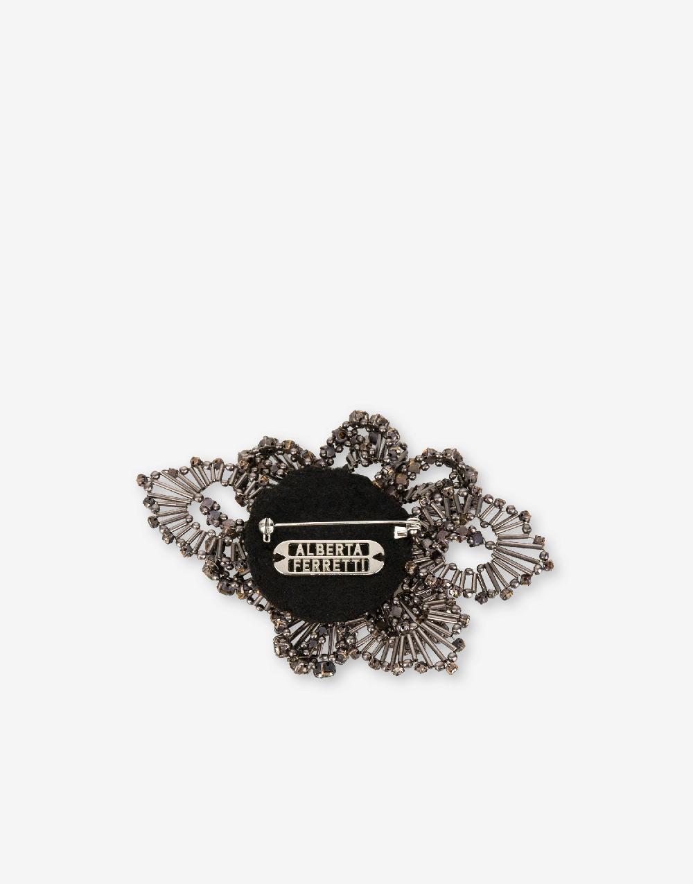 Alberta Ferretti Spilla Bijoux A Fiore Argento Con Pietre E Perline