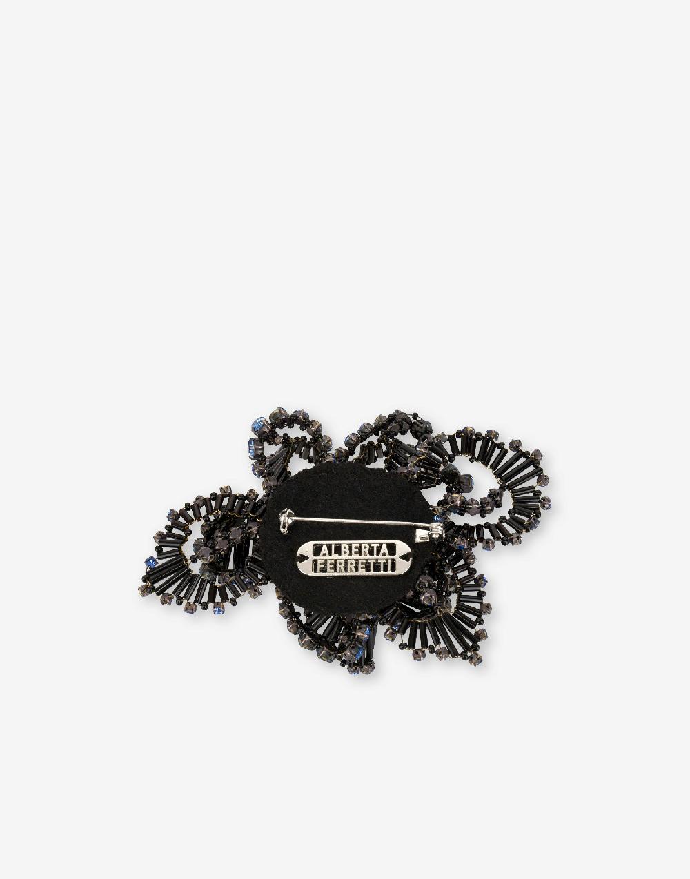 Alberta Ferretti Spilla Bijoux A Fiore Blu Con Pietre E Perline