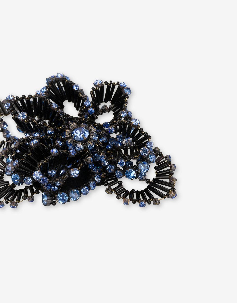 Alberta Ferretti Spilla Bijoux A Fiore Blu Con Pietre E Perline