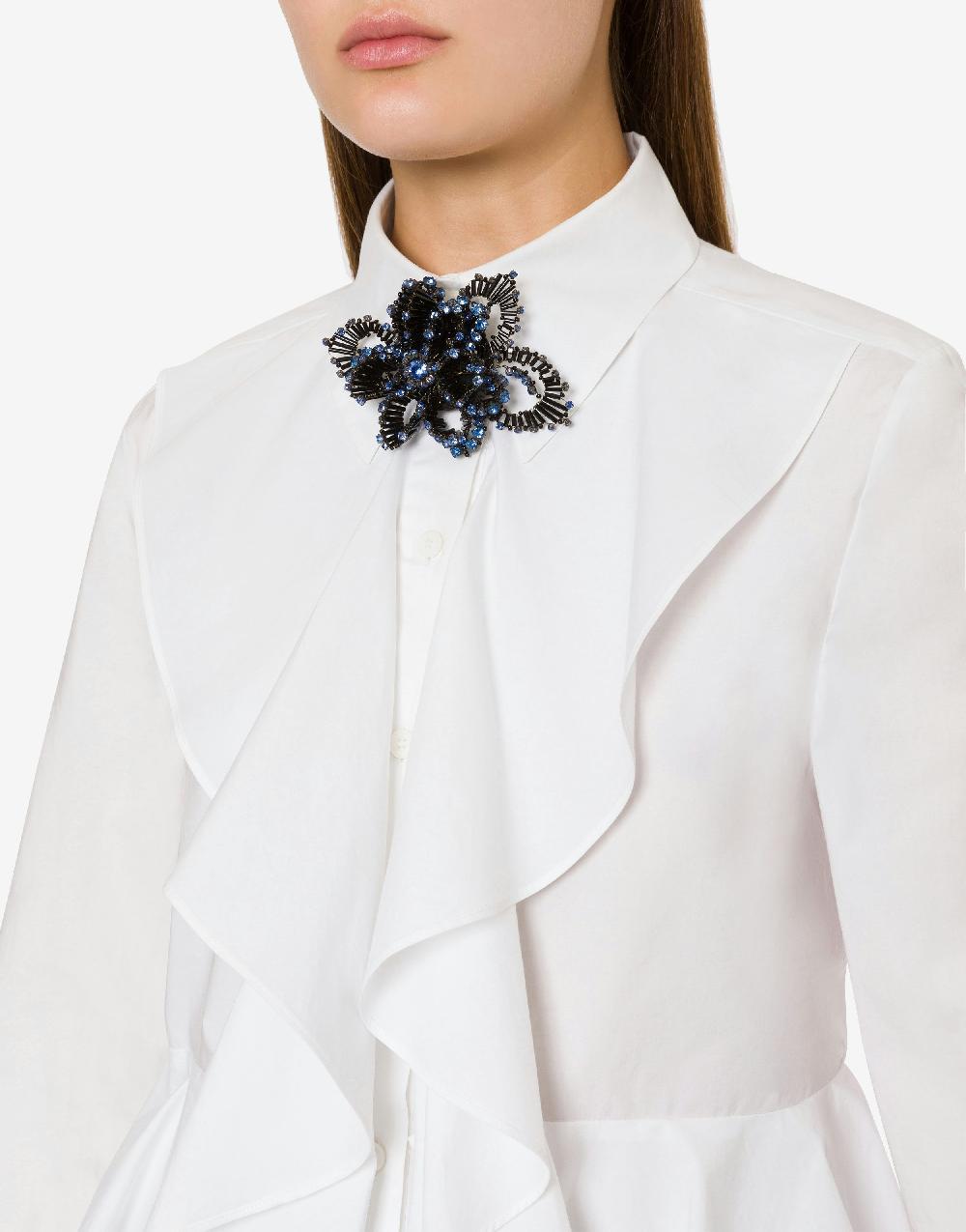 Alberta Ferretti Spilla Bijoux A Fiore Blu Con Pietre E Perline