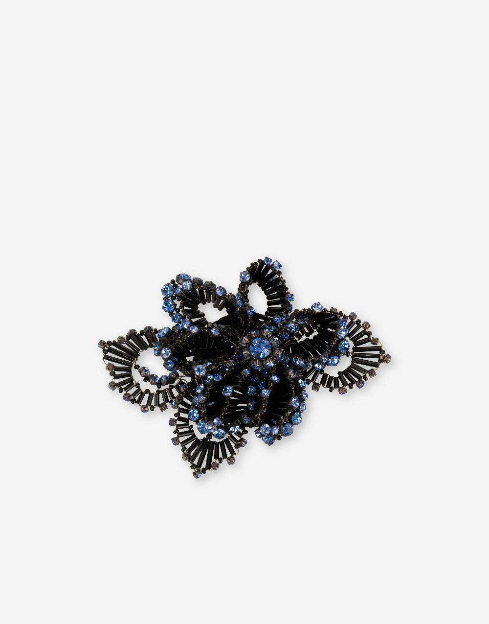 Alberta Ferretti Spilla bijoux a fiore blu con pietre e perline