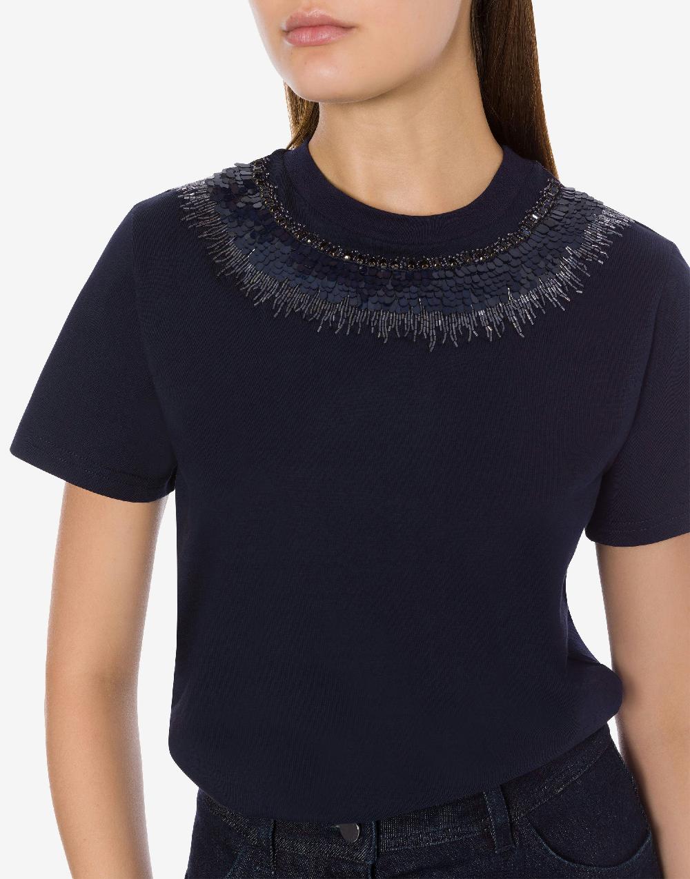 Alberta Ferretti T-shirt In Jersey Con Ricamo Paillettes E Stones