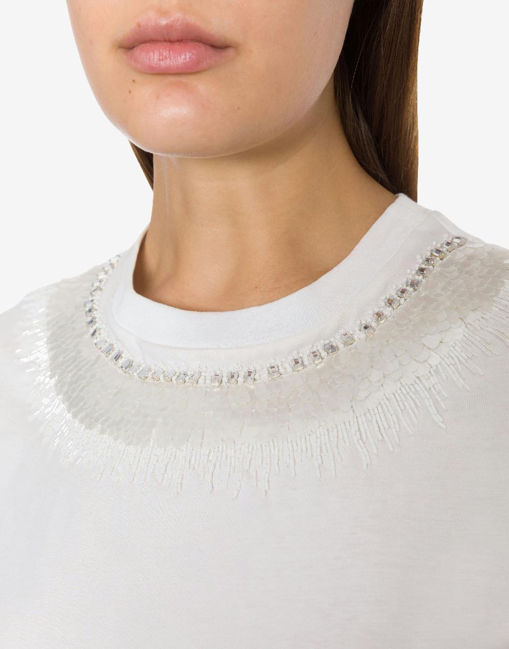 Alberta Ferretti T-shirt In Jersey Con Ricamo Paillettes E Stones