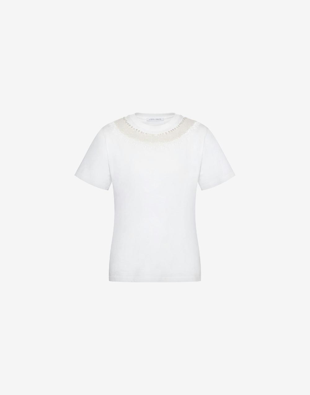 Alberta Ferretti T-shirt in jersey con ricamo paillettes e stones