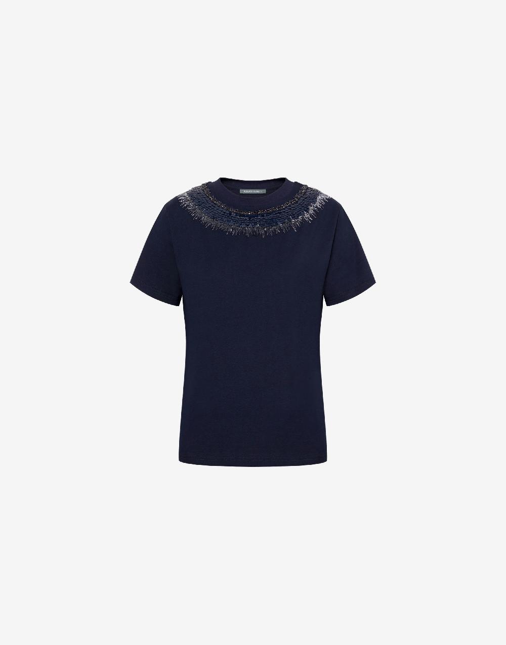 Alberta Ferretti T-shirt in jersey con ricamo paillettes e stones