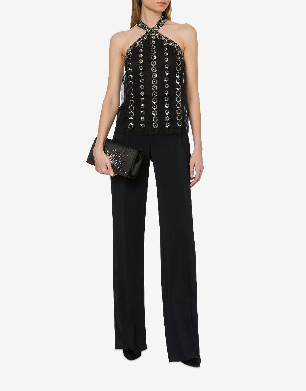 Alberta Ferretti Top In Tulle Con Ricamo Geometrico