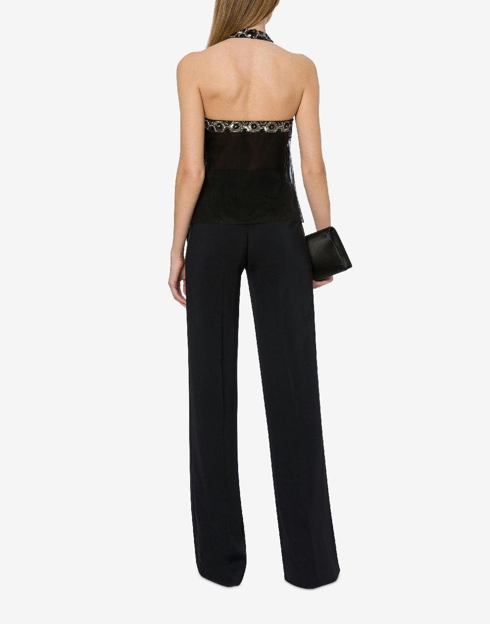 Alberta Ferretti Top In Tulle Con Ricamo Geometrico