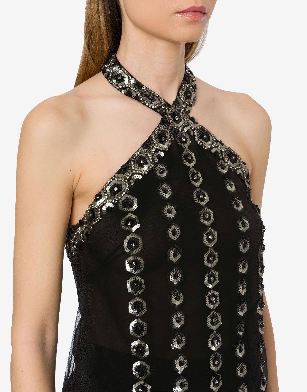 Alberta Ferretti Top In Tulle Con Ricamo Geometrico