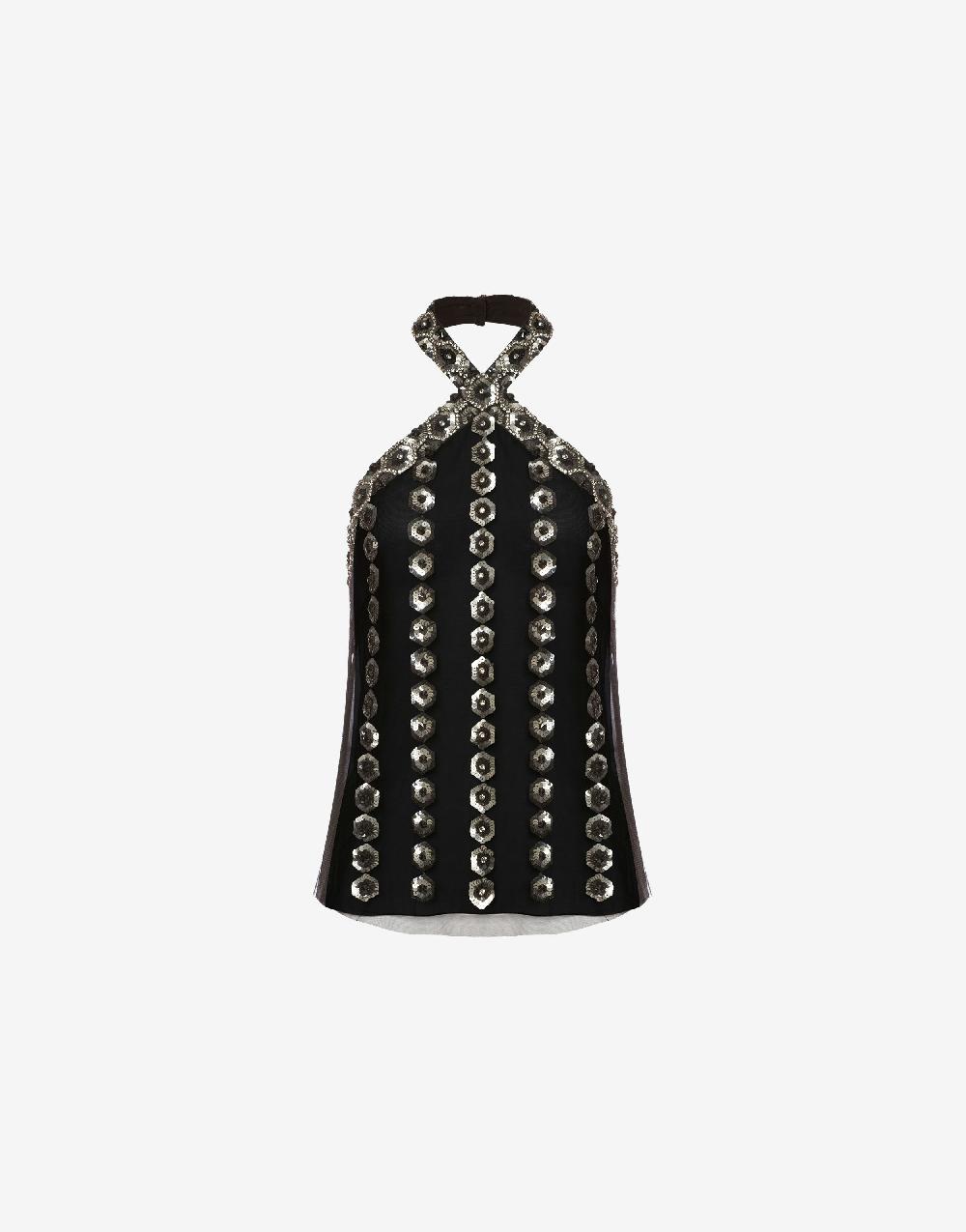 Alberta Ferretti Top in tulle con ricamo geometrico