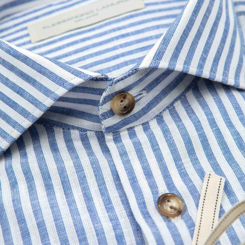 Alessandro Lamura Camicia Lino Blu E Bianca Rigata