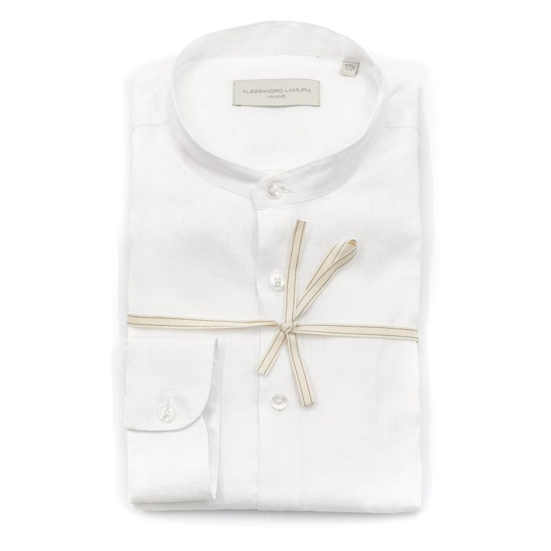 Alessandro Lamura Camicia Lino Collo Coreano Uomo