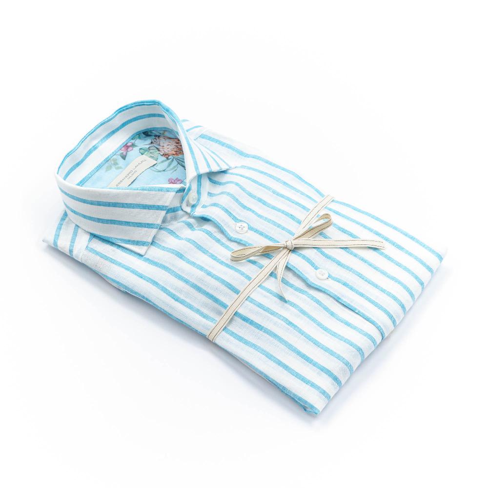 Alessandro Lamura Camicia A Righe Bianca E Blu Collo Francese