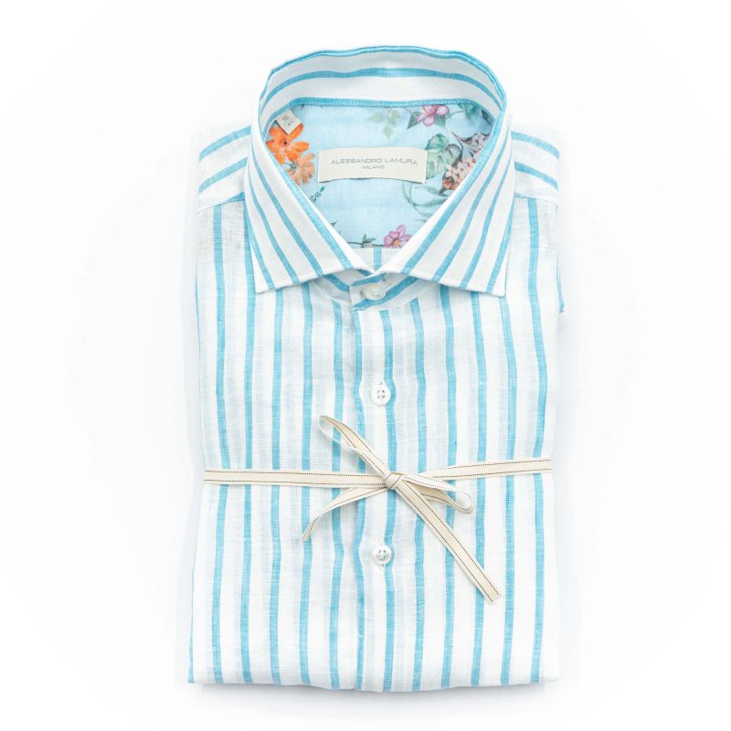 Alessandro Lamura Camicia A Righe Bianca E Blu Collo Francese