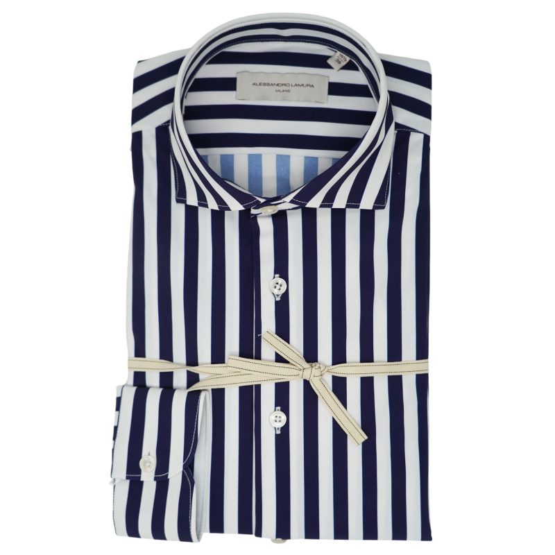 Alessandro Lamura Camicia a righe bianche e blu navy