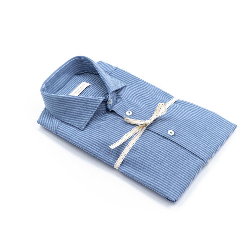 Alessandro Lamura Camicia A Righe Groffata Azzurra Collo Francese