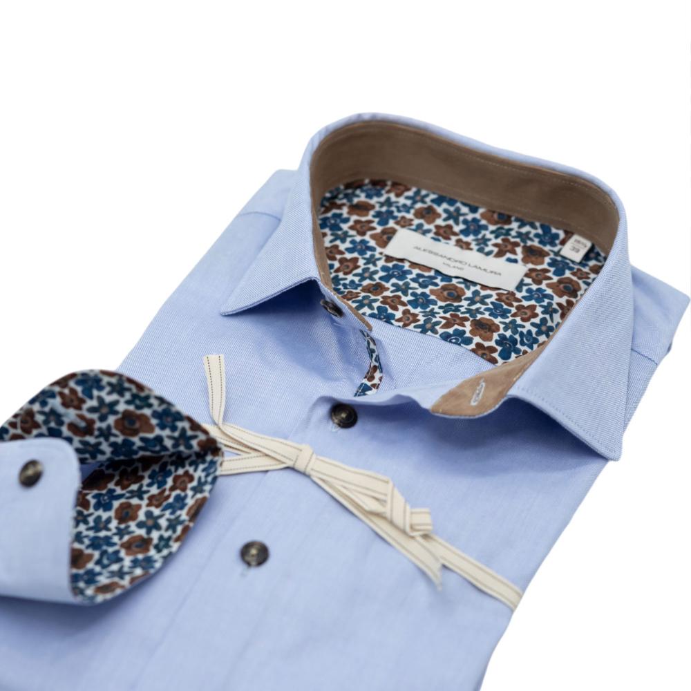 Alessandro Lamura Camicia Azzurra Con Dettagli Floreali A Contrasto
