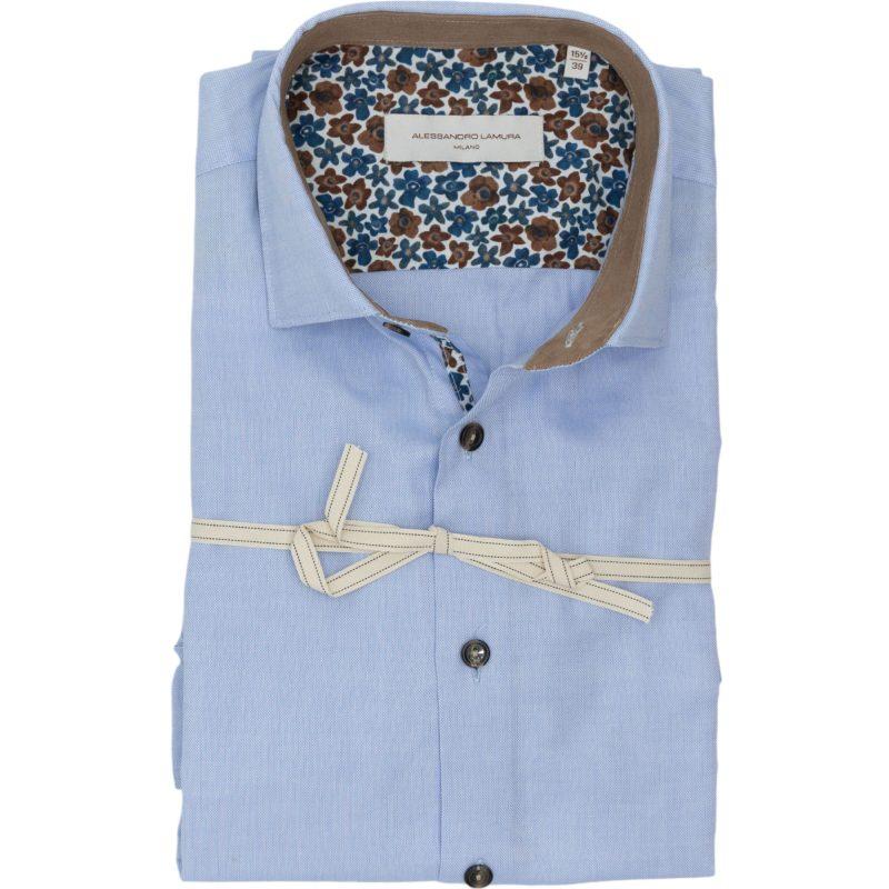 Alessandro Lamura Camicia Azzurra con Dettagli Floreali a Contrasto Alessandro Lamura Camicia Azzurra con Dettagli Floreali a Contrasto