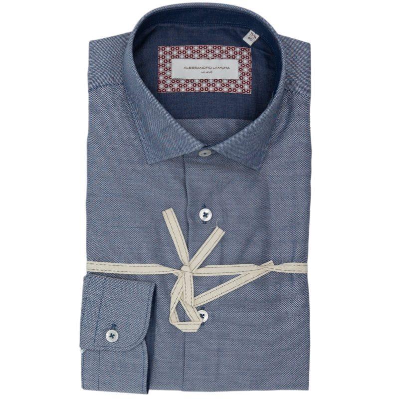 Alessandro Lamura Camicia Azzurra con Dettagli Interni Rossi e Bianchi