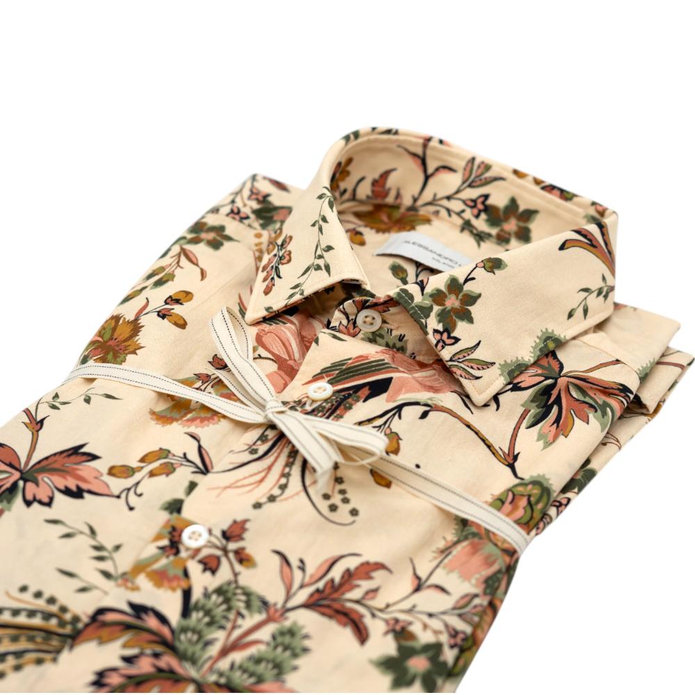 Alessandro Lamura Camicia Beige Chiaro Con Motivo Floreale Multicolore