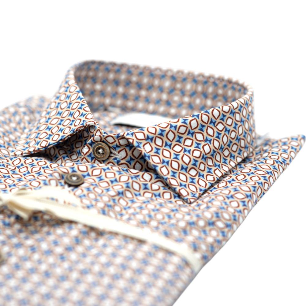 Alessandro Lamura Camicia Beige Con Fantasia Geometrica Blu E Arancione