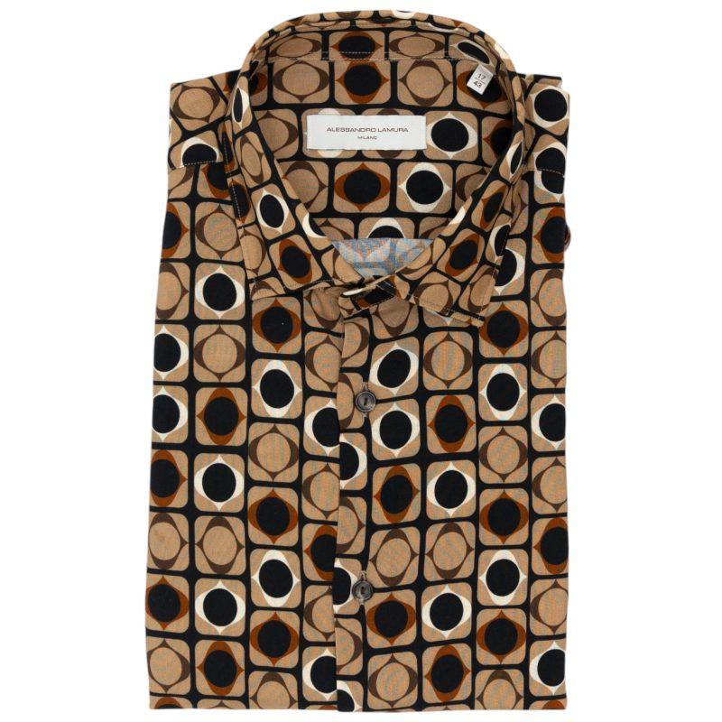 Alessandro Lamura Camicia Beige con Motivo Geometrico a Cerchi Alessandro Lamura Camicia Beige con Motivo Geometrico a Cerchi