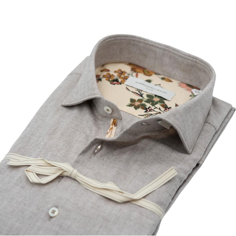 Alessandro Lamura Camicia Beige Spigata Con Dettagli Floreali