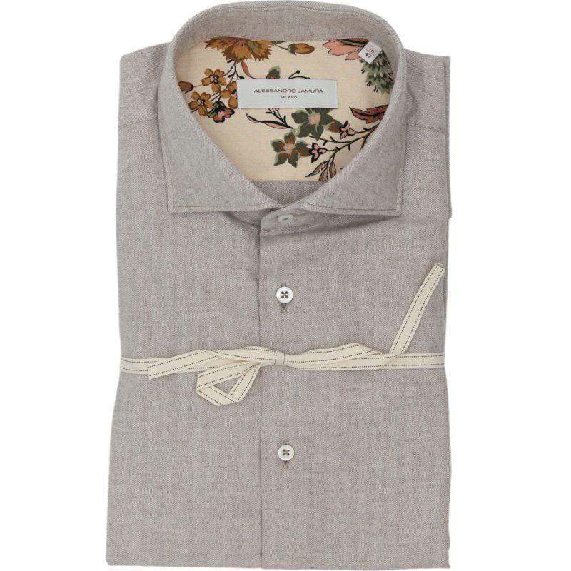 Alessandro Lamura Camicia Beige Spigata con Dettagli Floreali Alessandro Lamura Camicia Beige Spigata con Dettagli Floreali