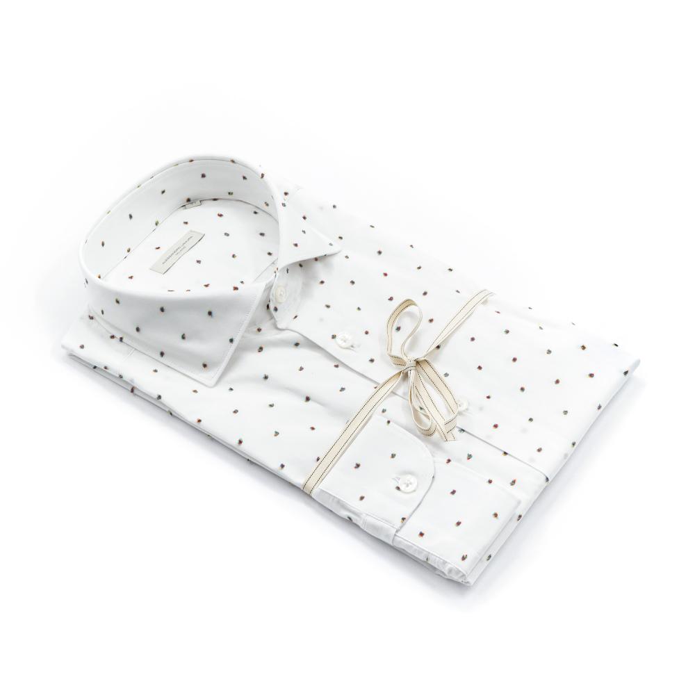 Alessandro Lamura Camicia Bianca A Puntini Multicolor Collo Francese