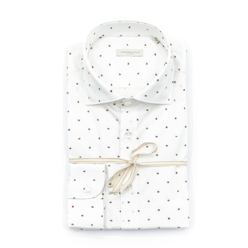 Alessandro Lamura Camicia Bianca A Puntini Multicolor Collo Francese