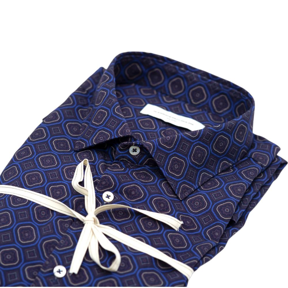 Alessandro Lamura Camicia Blu Scuro Con Motivo Geometrico