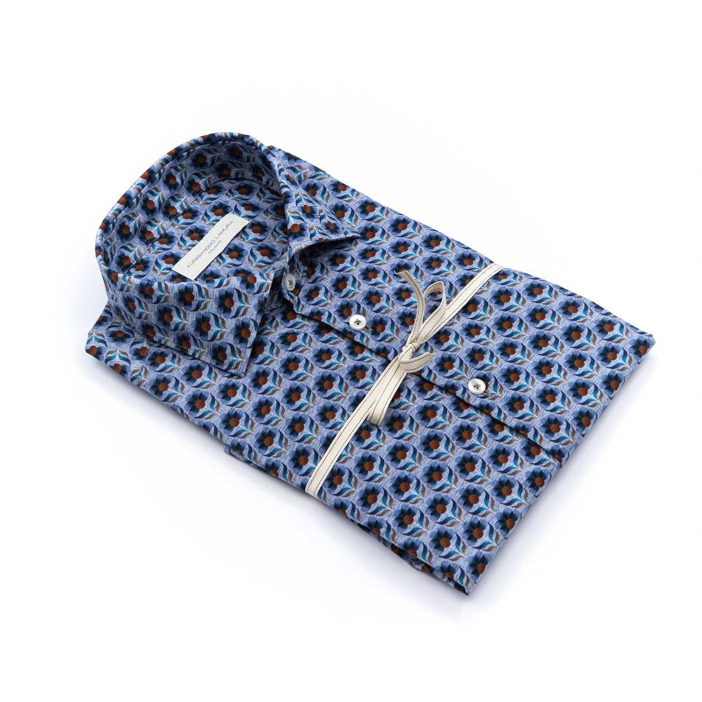 Alessandro Lamura Camicia Collo Italiano Con Fantasia