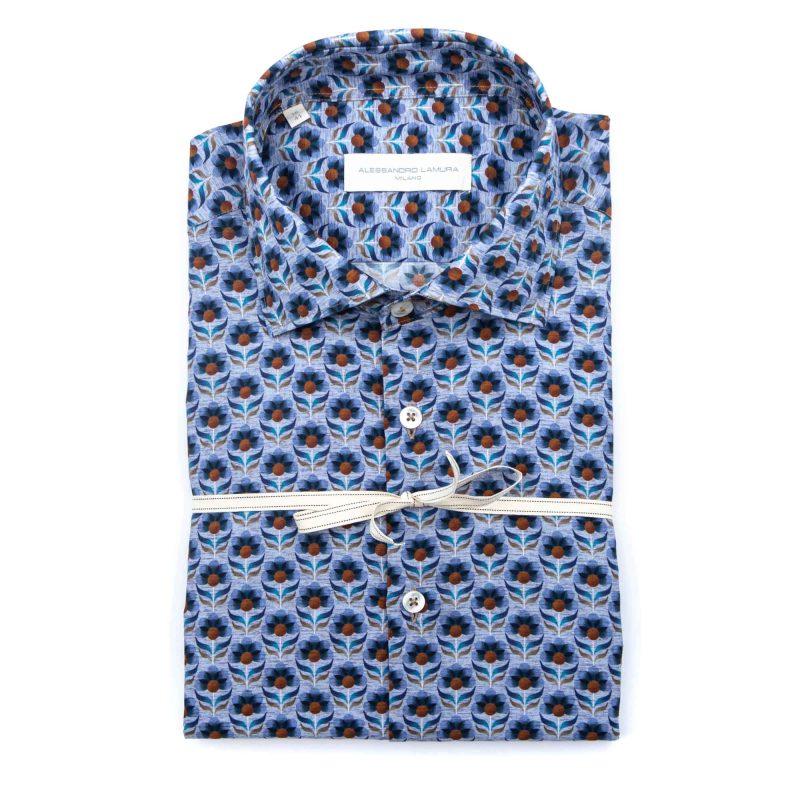 Alessandro Lamura Camicia Collo Italiano Con Fantasia