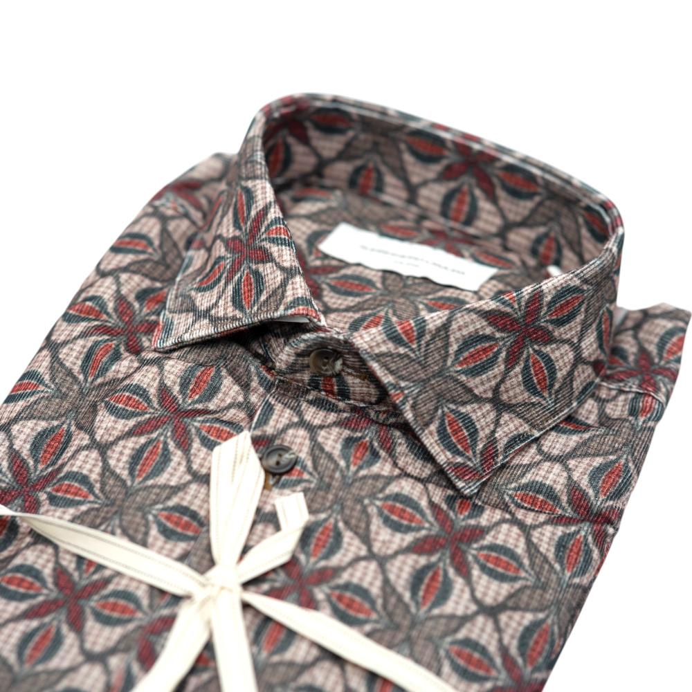 Alessandro Lamura Camicia Con Fantasia Geometrica Floreale In Marrone E Rosso