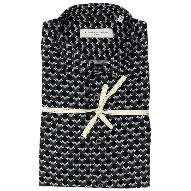 Alessandro Lamura Camicia con Fantasia Geometrica in Bianco e Nero