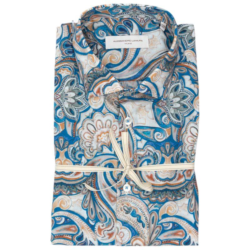 Alessandro Lamura Camicia con Motivo Paisley Multicolore in Blu e Beige